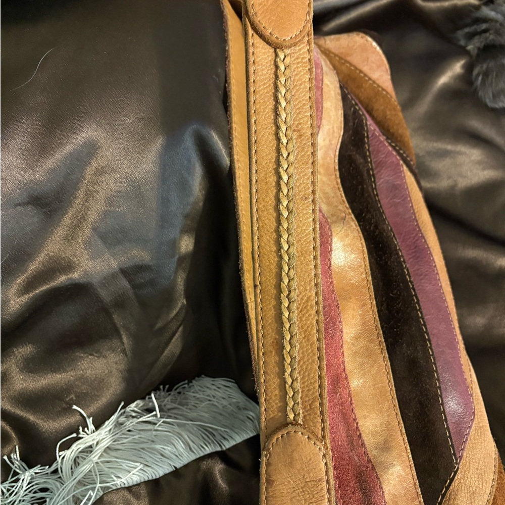 Lucky Brand Patchwork Handbag Vintage Suede Leather Shoulder Boho Hippie purse - Picture 4 of 8